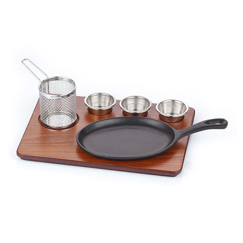 Altınbaşak A 152B 07 Saplı Döküm Fajita Sunum Seti MDF Teflon Büyük 24x17 cm