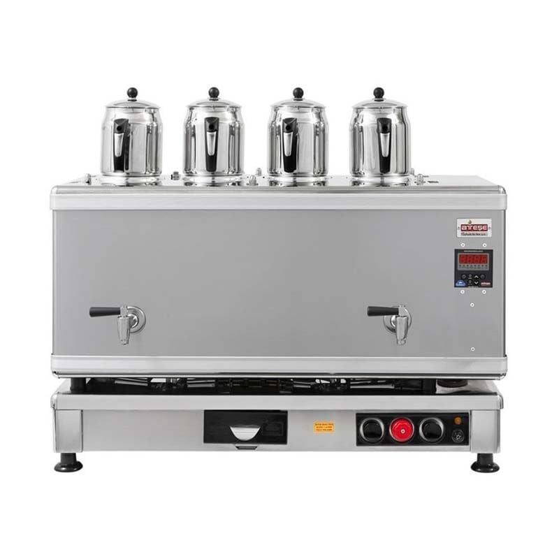 Ateşe Titanium Akıllı Dijital Gazlı Elektrikli İnox 4 Demlikli Çay Kazanı, 45 Litre
