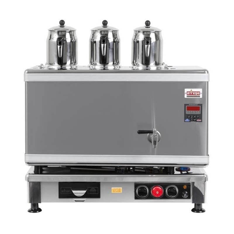 Ateşe Titanium Akıllı Dijital Gazlı Elektrikli İnox 3 Demlikli Çay Kazanı, 34 Litre