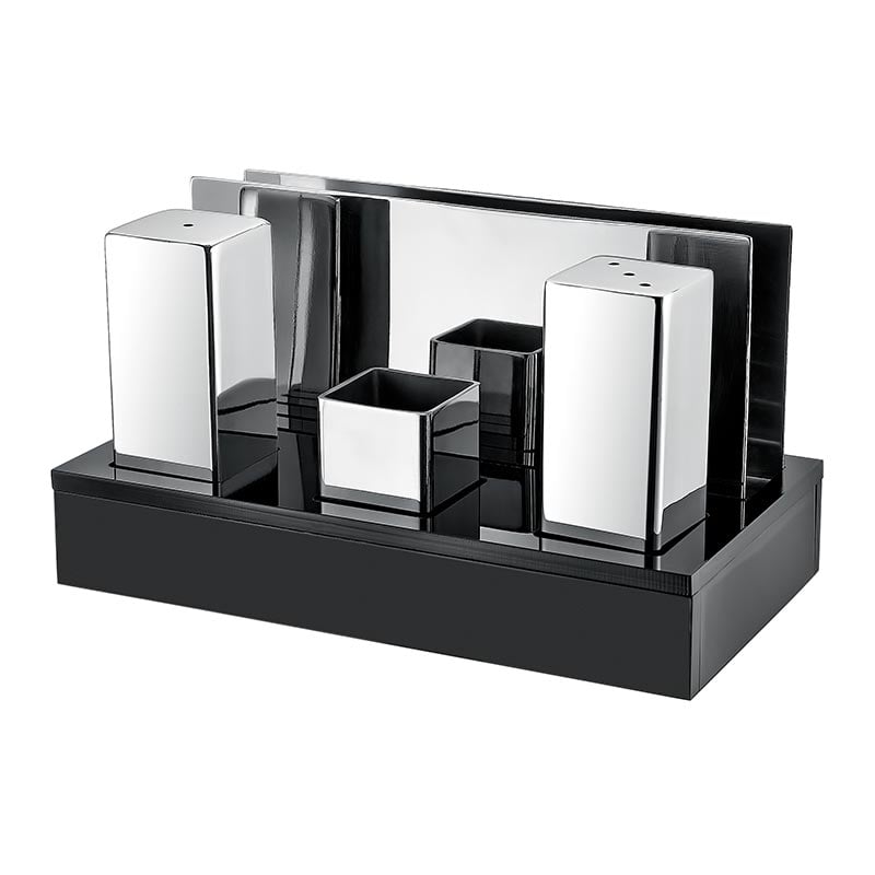 Biradlı GRV-53 Pleksi Standlı Kare Tuzluk Peçetelik Takımı, 4\'lü