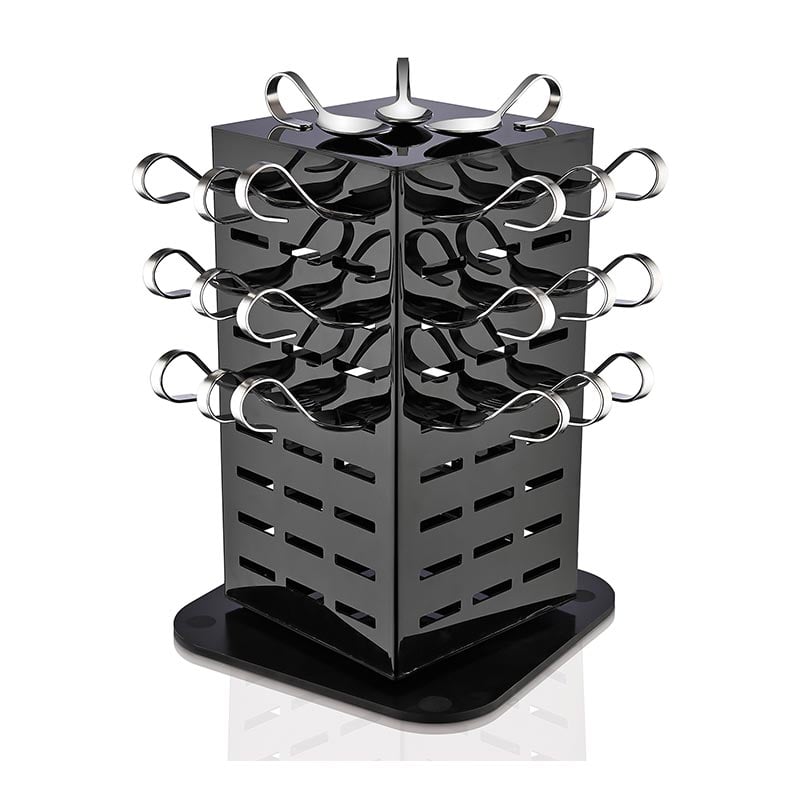 Biradlı GRV-SKS-84 Sunum Kaşığı Standı, 84 Adet Kapasiteli, 21x21x40 cm, Siyah