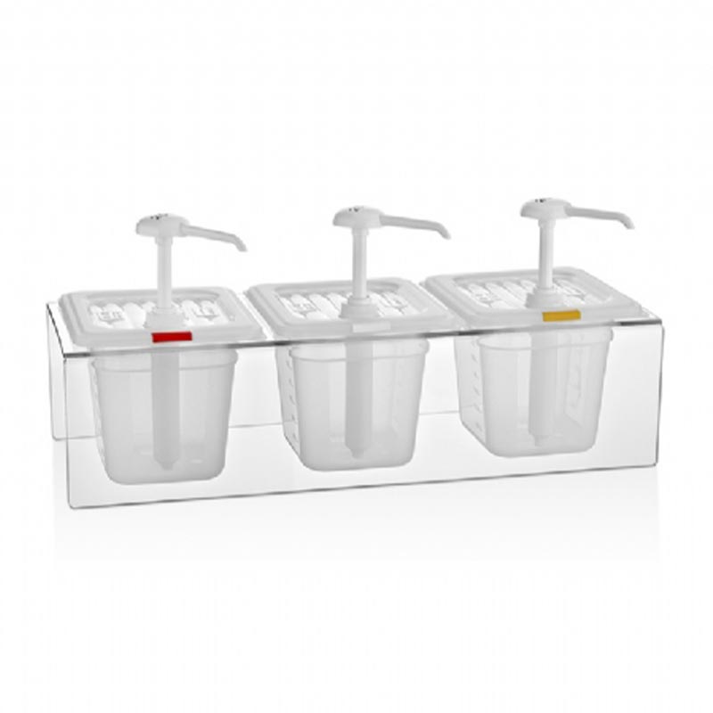GastroPlast GDP-03 Pompalı Sos Dispenseri 3'lü Şeffaf