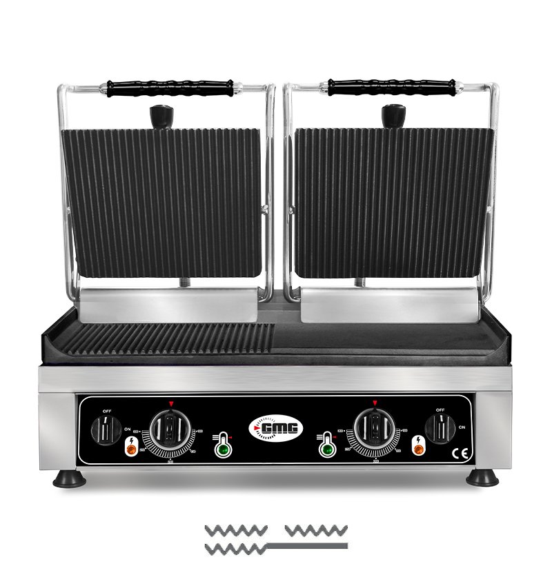 GMG KG 5530 DEG Tost Makinesi Alt Yüzey Yarı Oluk, Üst Yüzey Oluklu, 52x24 cm