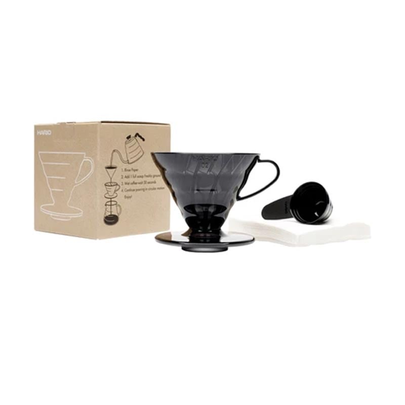 Hario V60 02 Plastik Dripper ve 40'lı Filtre Kağıdı Seti, Siyah