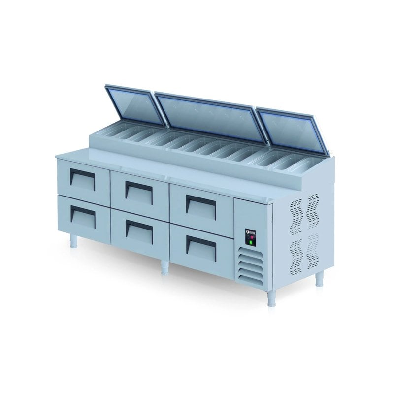 İceinox PTS-L 800 8 Çekmeceli Pizza Hazırlık Buzdolabı 304 K 12 adet 1/4 -150 Gn