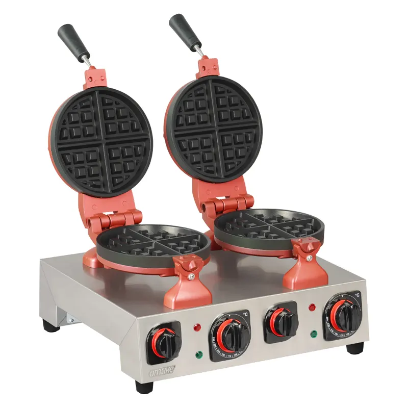 Omake Waffle Makinesi, Manuel, Sabit İkili, Yuvarlak, Zaman Ayarlı