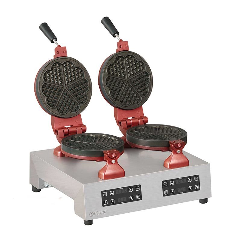 Omake Waffle Makinesi, Dijital, Sabit İkili, Yuvarlak-Kalp