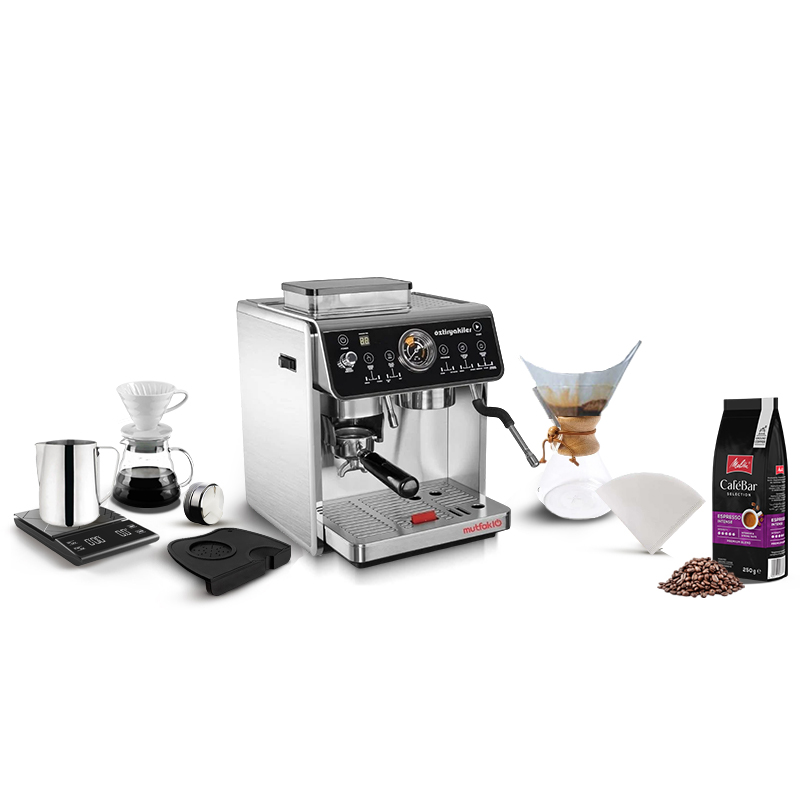 Öztiryakiler Mini Barista Ev tipi Öğütücülü Espresso Kahve Makinesi Pid Çift Kazan 11 Parçalı Fırsat Paketi
