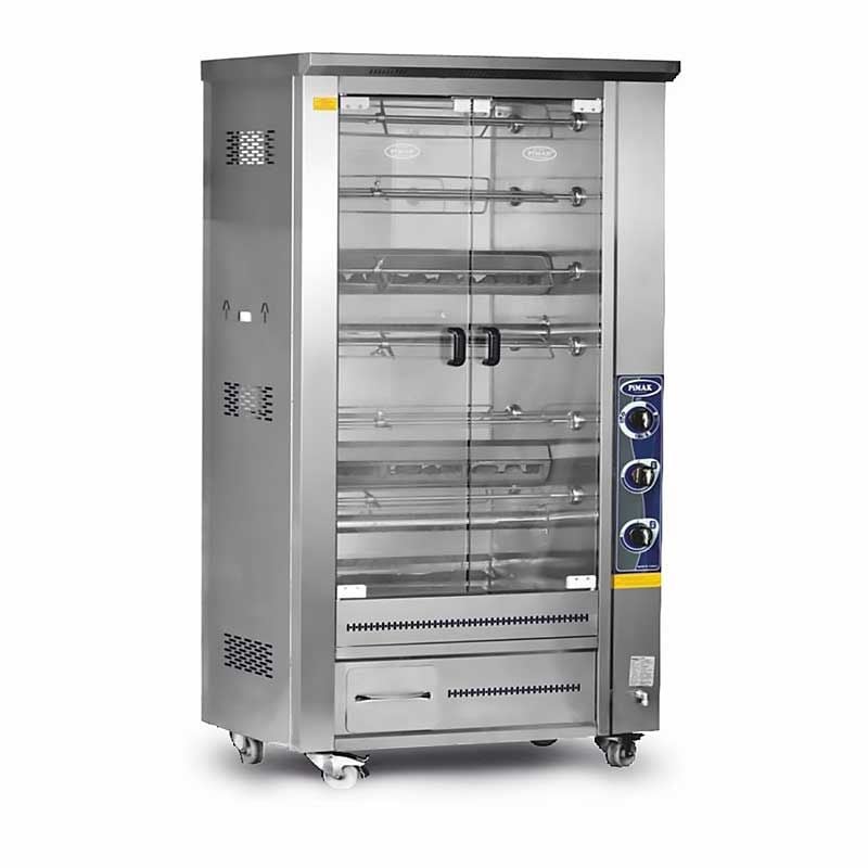 Pimak M010B Çift Vitrinli Lavtaşlı Piliç Makinası 48 Kapasiteli Gazlı
