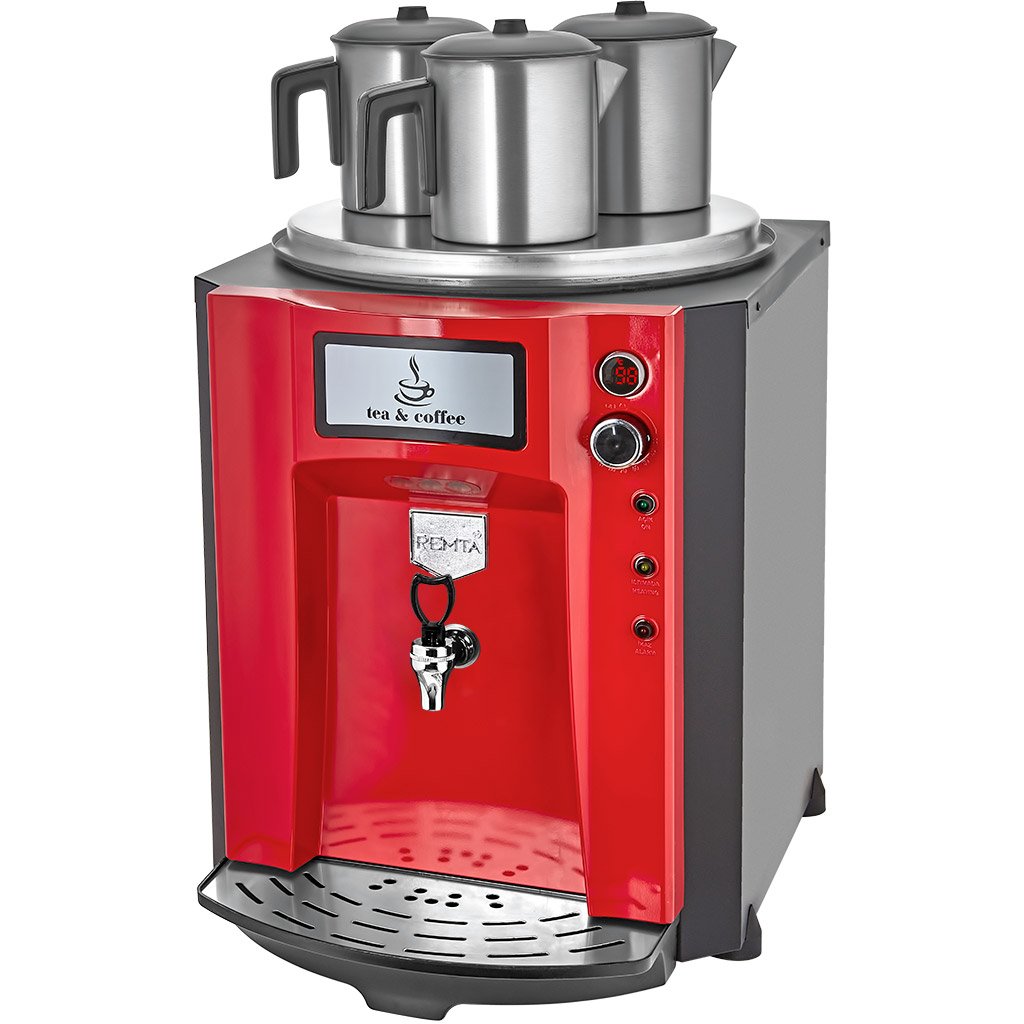 Remta DE10P Premium Jumbo Çay Makinesi, 3 Demlikli, 40 L, Elektrikli, Kırmızı
