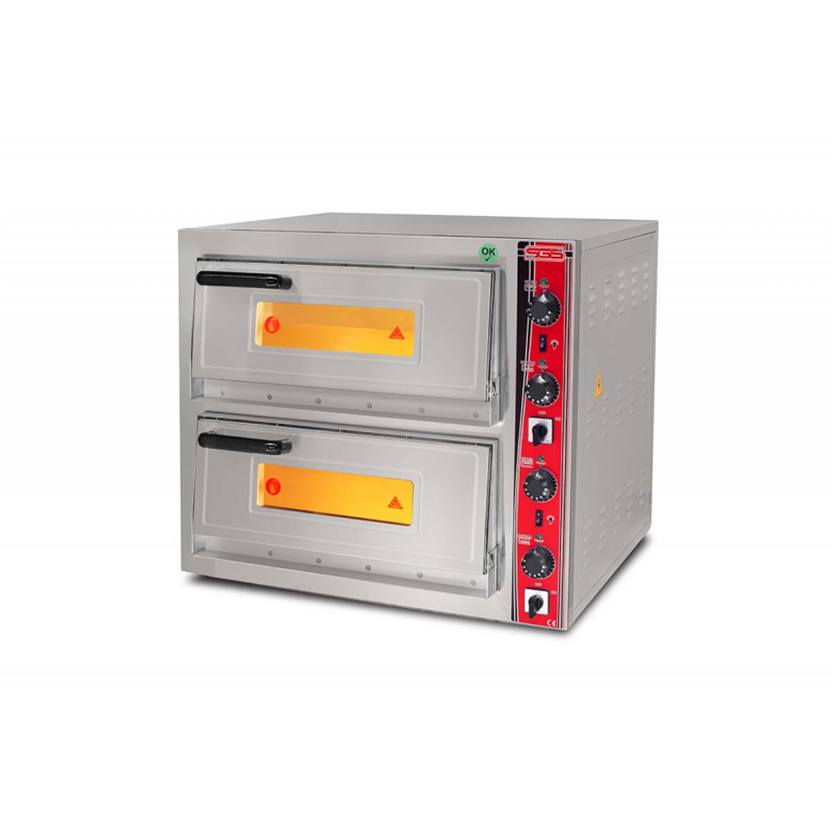 SGS PO / 5252 DE Çift Katlı Pizza Fırını Elektrikli 4+4 Pizza Ø 25 Cm