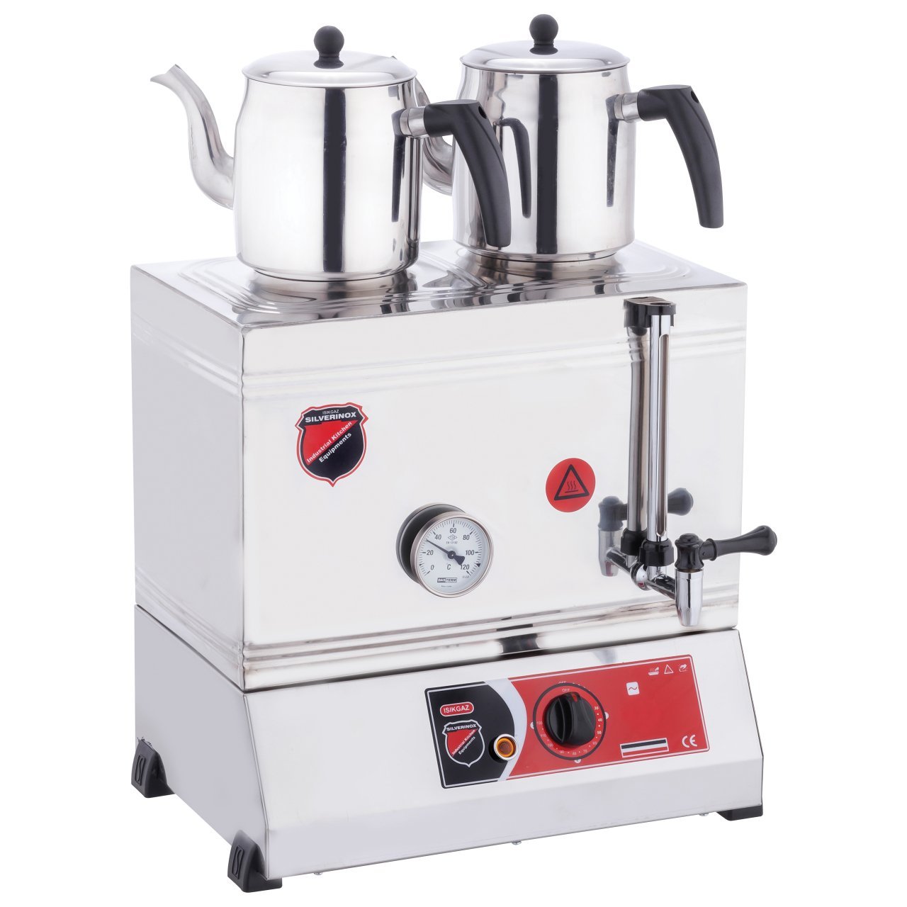 Silverinox Elektrikli Çay Ocağı Kapaklı ve Kaynaklı 2 Demlikli Ekonomik 30'luk