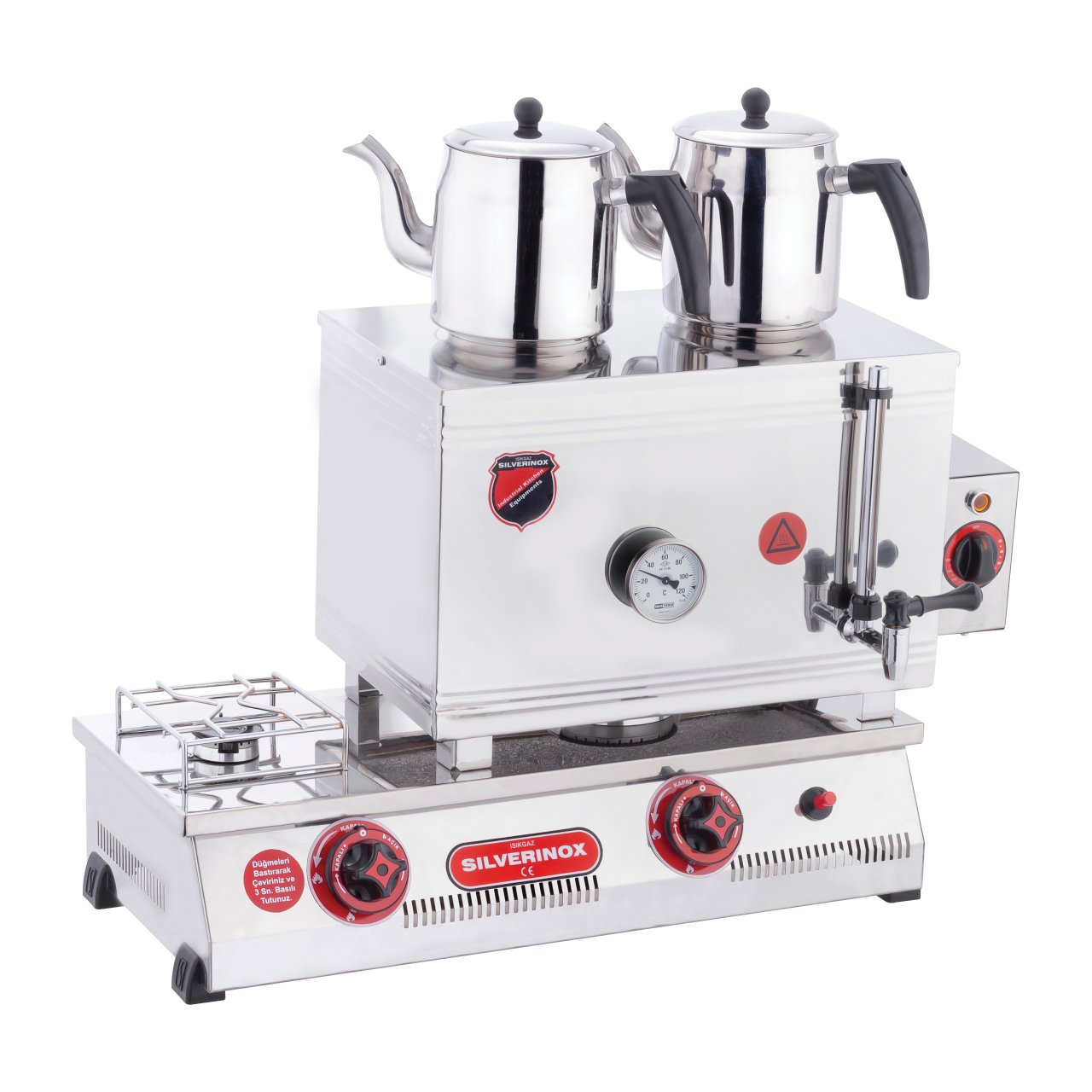 Silverinox Elektrikli ve Doğalgazlı Kapaklı CE Çift Tab. Çay Ocağı 2 Demlik 40'lık