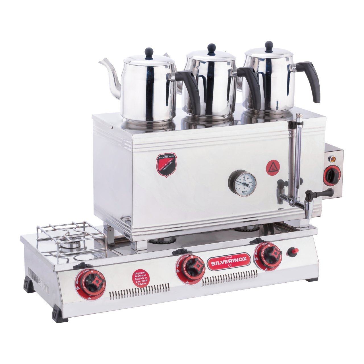 Silverinox Elektrikli ve LPG'li Kaynaklı Çift Tab. Çay Ocağı 3 Demlik 60'lık