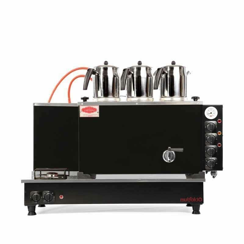 Tiryaki 3 Demlikli Mat Siyah Çay Kazanı, Elektrik+Gaz