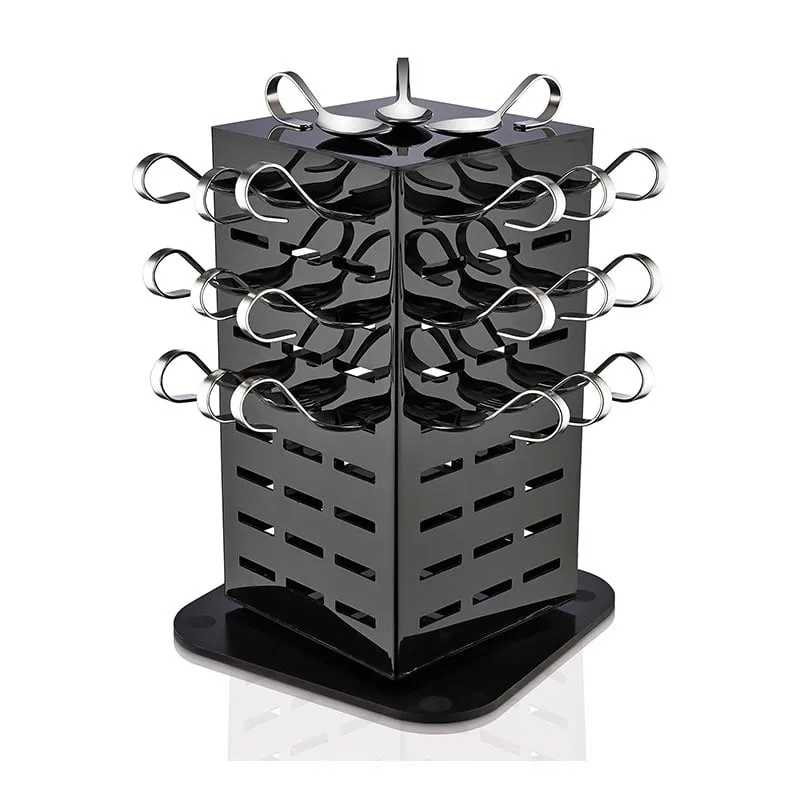 Biradlı GRV-SKS-84 Sunum Kaşığı Standı, 84 Adet Kapasiteli, 21x21x40 cm, Siyah