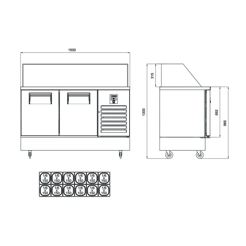 İceinox FTS 330 2 Kapılı Hazırlık Buzdolabı 304 K 12 Adet 1/6 -150 GN Kapasiteli