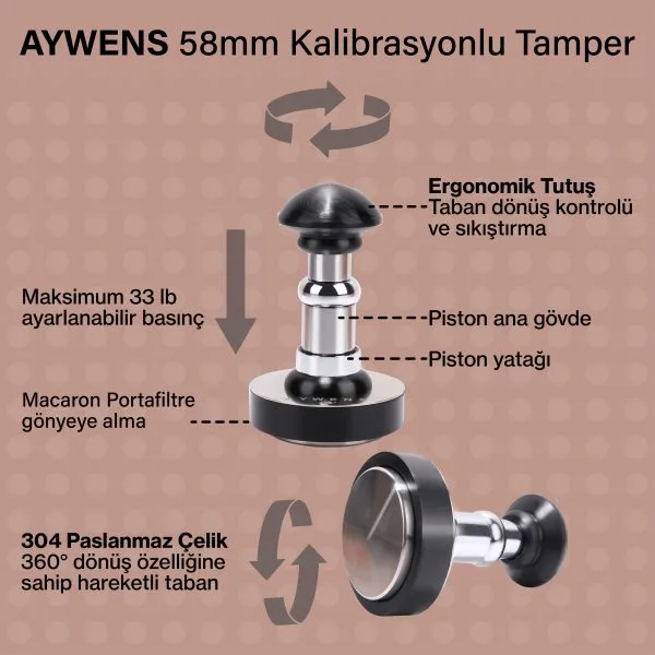 Aywens Kalibrasyonlu Tamper 58 mm