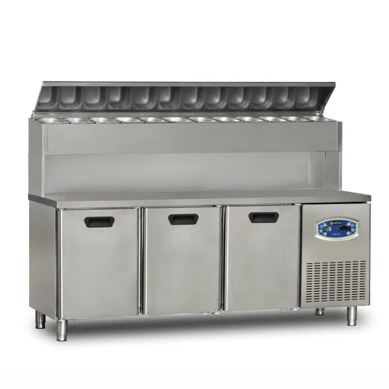Dampak 3 Kapılı Tezgah Tip Buzdolabı Pizza Hazırlık Tablalı Yüksek Model 200x70 Cm 450 L