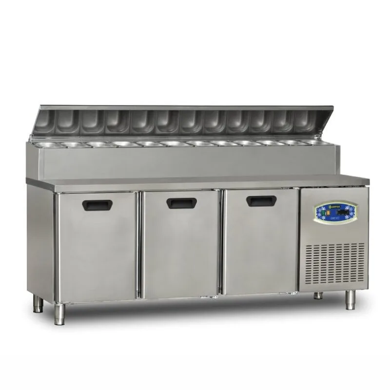 Dampak 3 Kapılı Tezgah Tip Buzdolabı Pizza Hazırlık Tablalı 200x70 Cm 450 L