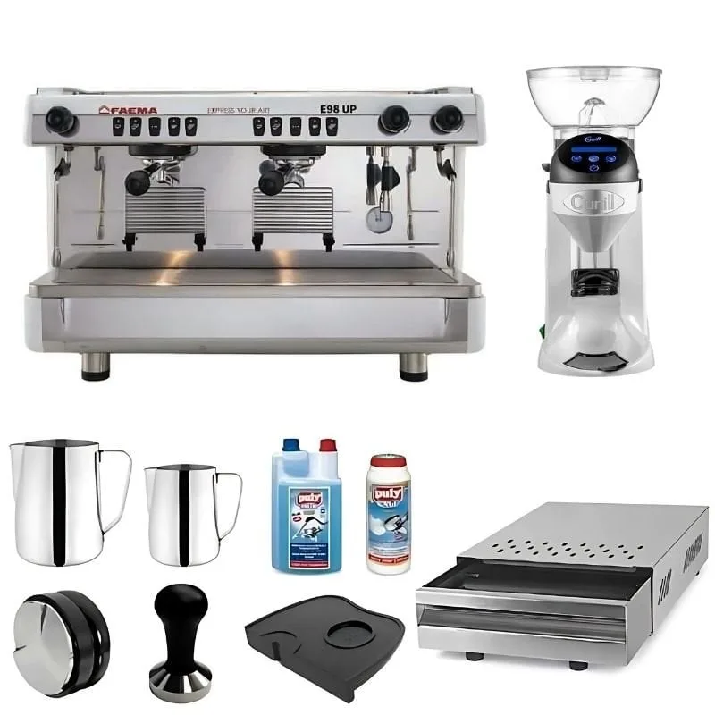 Faema E98 A/2 Tam Otomatik Espresso Kahve Makinesi Seti, Yüksek Şase, 2 Gruplu 10 Parça