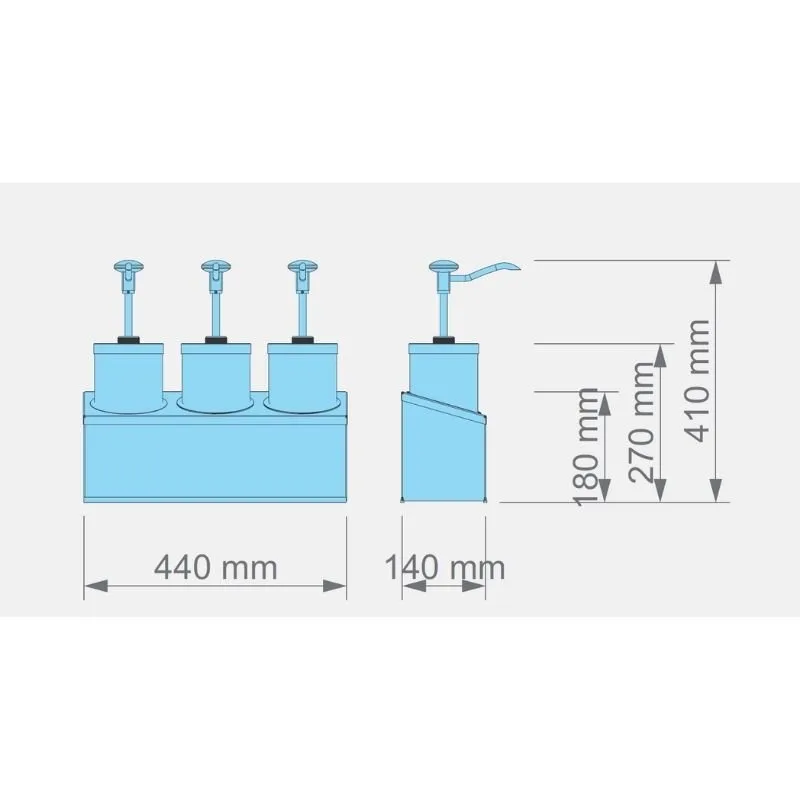 Kalando KD-004 Basmalı Sos Pompası Silindir Hazneli Üçlü Stant Paslanmaz 3x2.25 L