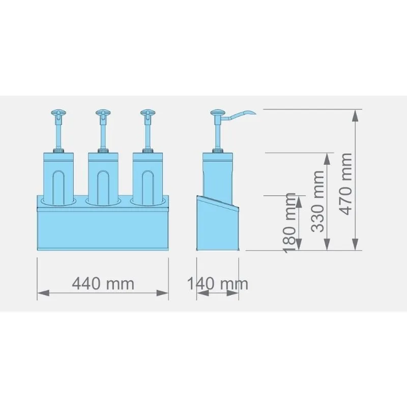 Kalando KD-006 Basmalı Sos Pompası Cam Silindir Hazneli Üçlü Stant 3x2.25 L