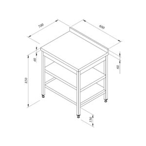 Öztiryakiler Ara Ve Taban Raflı Çalışma Tezgahı Sırtlı 60x70 Cm