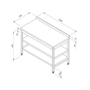 Öztiryakiler Ara Ve Taban Raflı Çalışma Tezgahı Sırtlı 100x60 Cm