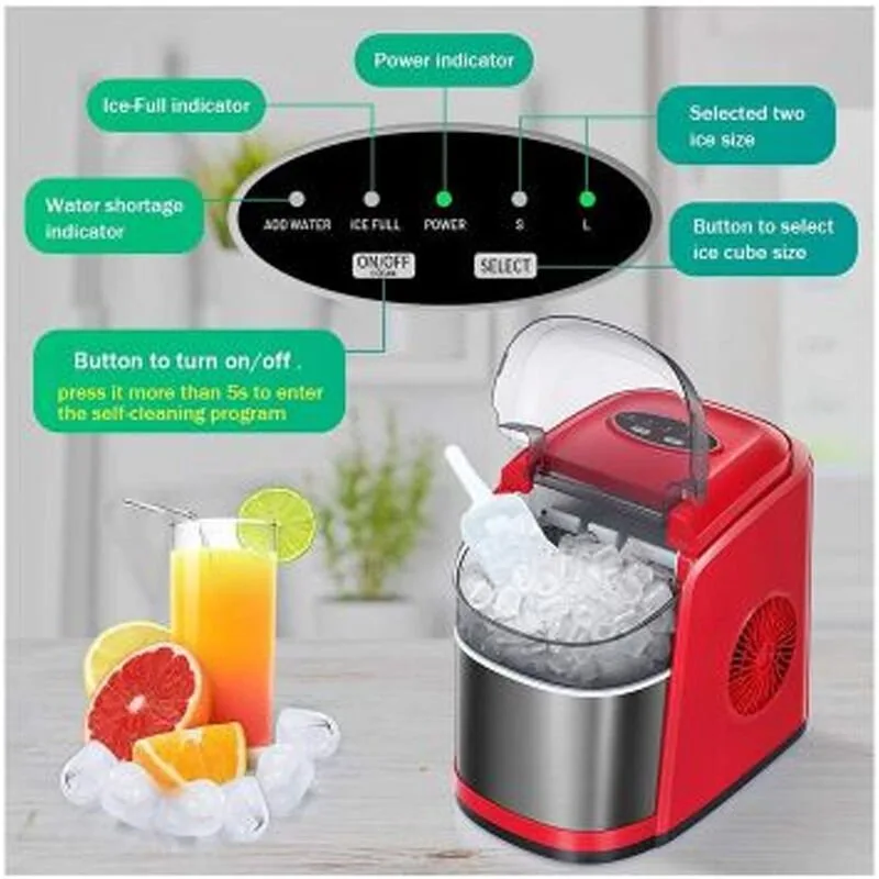 Vosco VSCB-12B Ev Tipi Buz Makinesi, 12 kg/gün Kapasiteli, Kırmızı