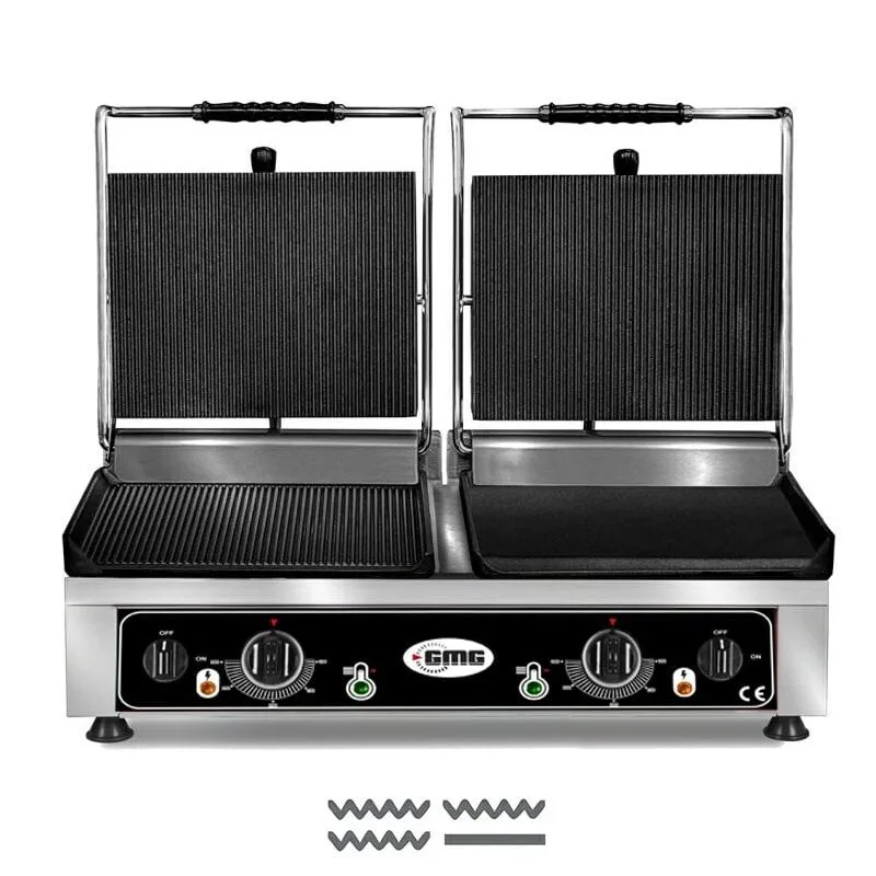 GMG KG 2735 DEG Tost Makinesi Çift Kapaklı, Alt Yarı Oluklu Yarı Düz, Üst Oluklu 2 x 36 x 27 cm