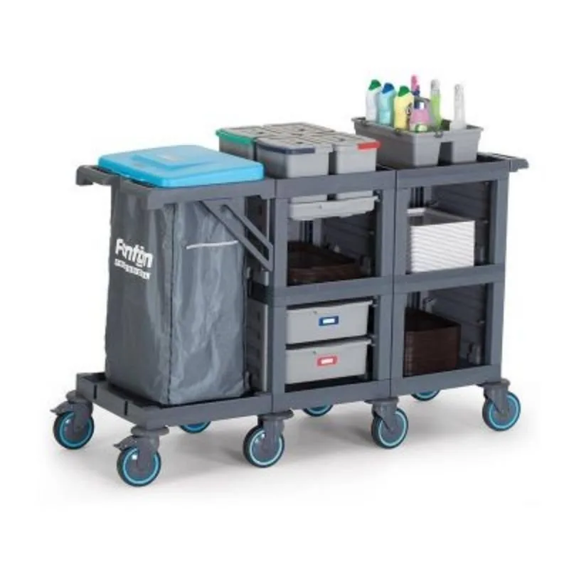 Fantom Procart 3203 3 Katlı Servis Arabası, 4 Adet Temizlik Kovalı ve Çöp Bölmeli