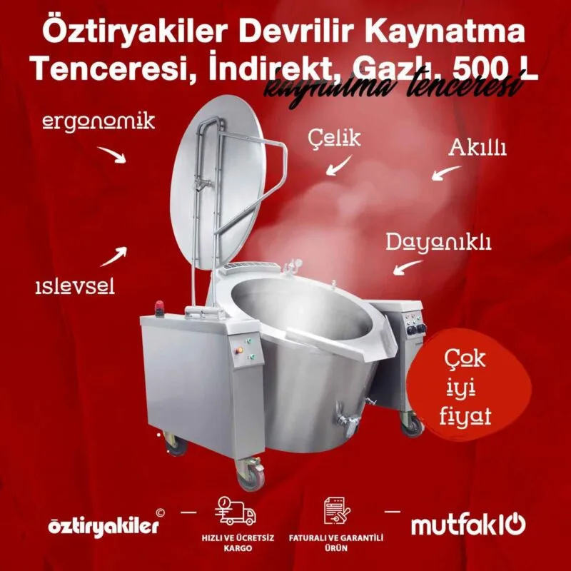 Öztiryakiler Devrilir Kaynatma Tenceresi, İndirekt, Gazlı, 500 L