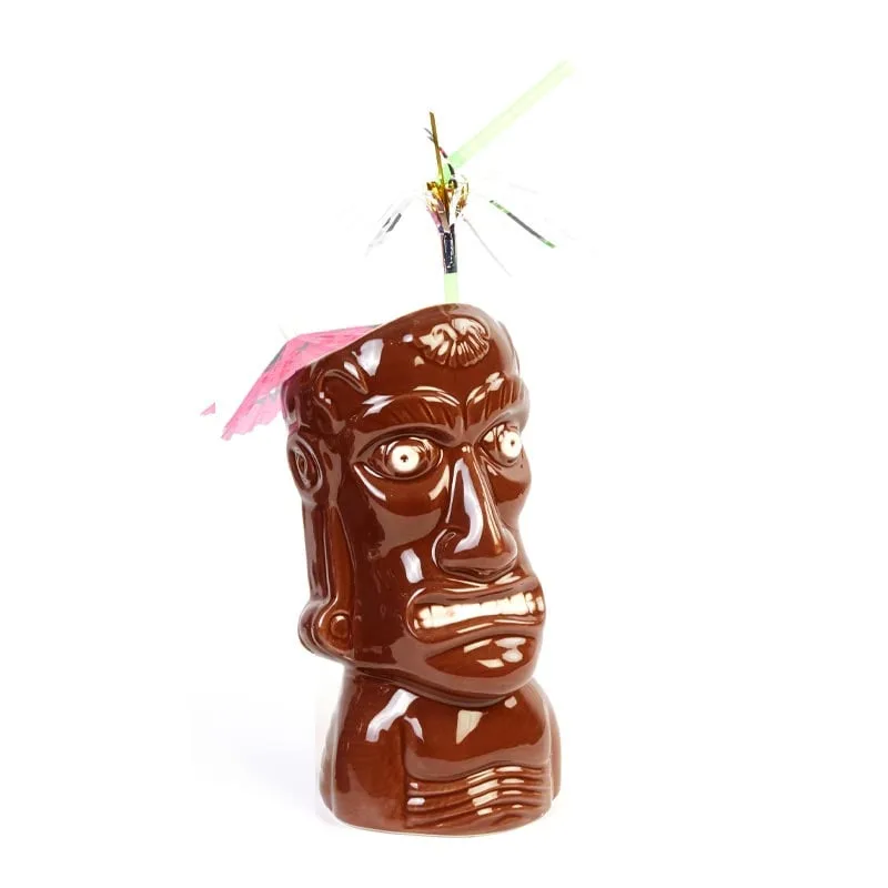 Biradlı GRV-20217 Seramik Tiki Mug Kokteyl Bardağı, 350 cc, 8x17, 5 cm, Kahverengi