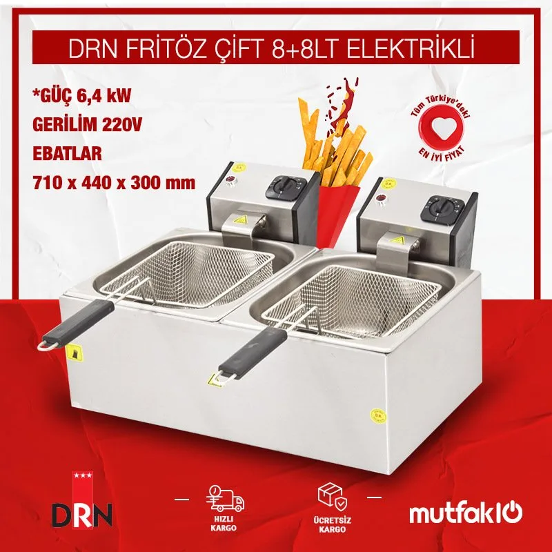 DRN Fritöz Çift 8+8lt Elektrikli
