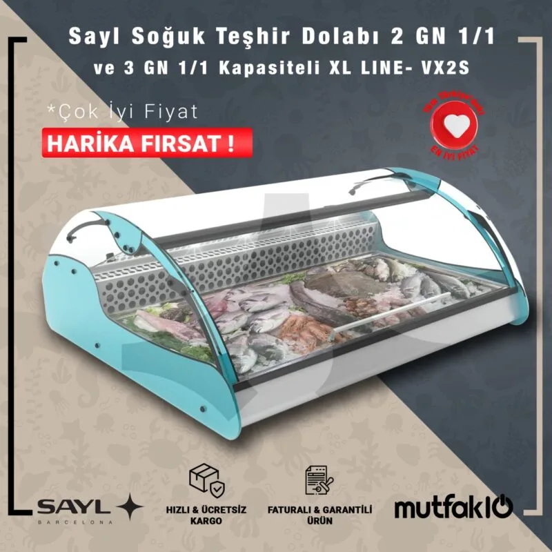 Sayl  Soğuk Teşhir Dolabı 2 GN 1/1 ve 3 GN 1/1 Kapasiteli  XL LINE- VX2S