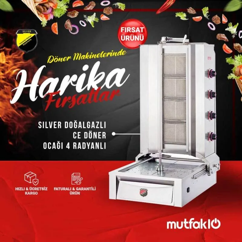 Silverinox Alttan Motorlu Doğalgazlı CE Döner Ocağı 4 Radyanlı