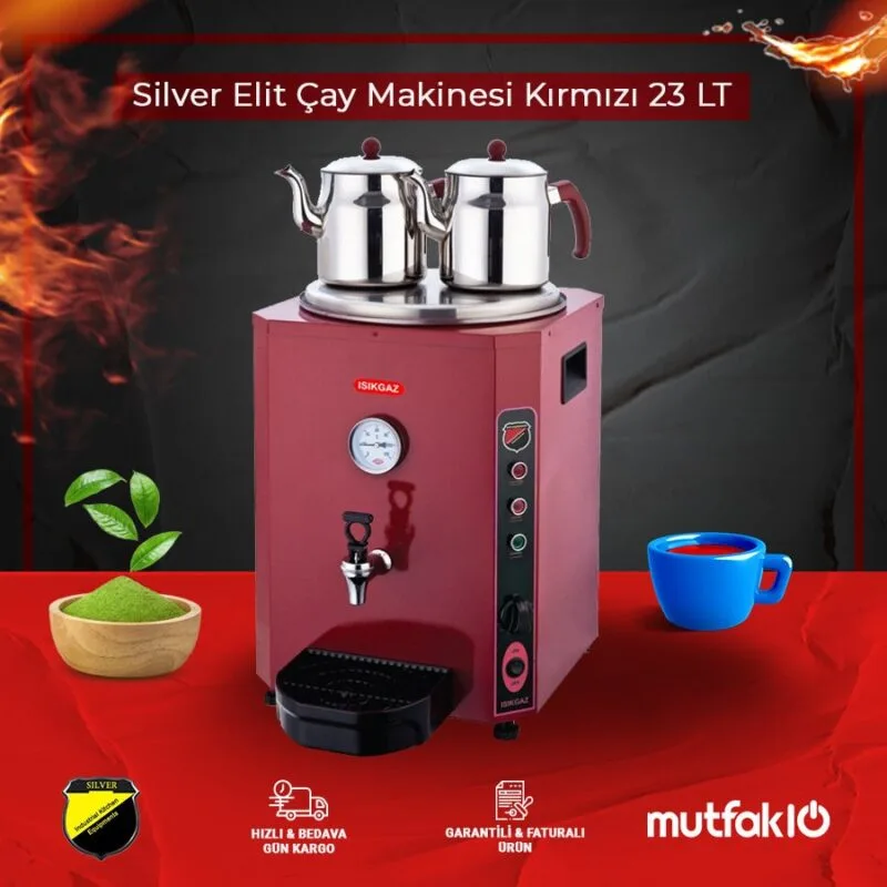 Silverinox Elit Çay Makinesi Kırmızı 23 Lt