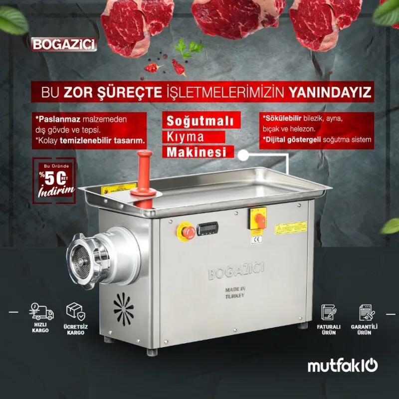 Boğaziçi No 22 Soğutuculu Komple Paslanmaz Soğutuculu Kıyma Makinesi 400 Kg/Saat BPKM.22.S