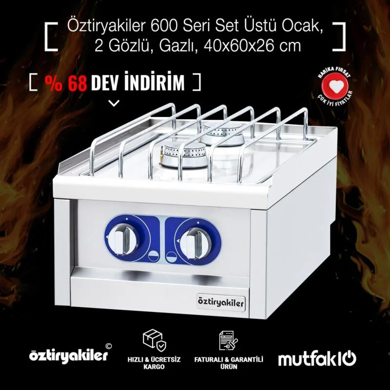 Öztiryakiler 600 Seri Set Üstü Ocak, 2 Gözlü, Gazlı, 40x60x26 cm, 6644