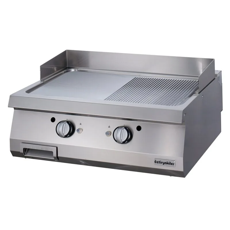 Öztiryakiler 700 Seri OGG 8070 Grill Plate,Yarı Oluklu, Gazlı, 80x70 cm, Sert Krom Kaplı, 6644