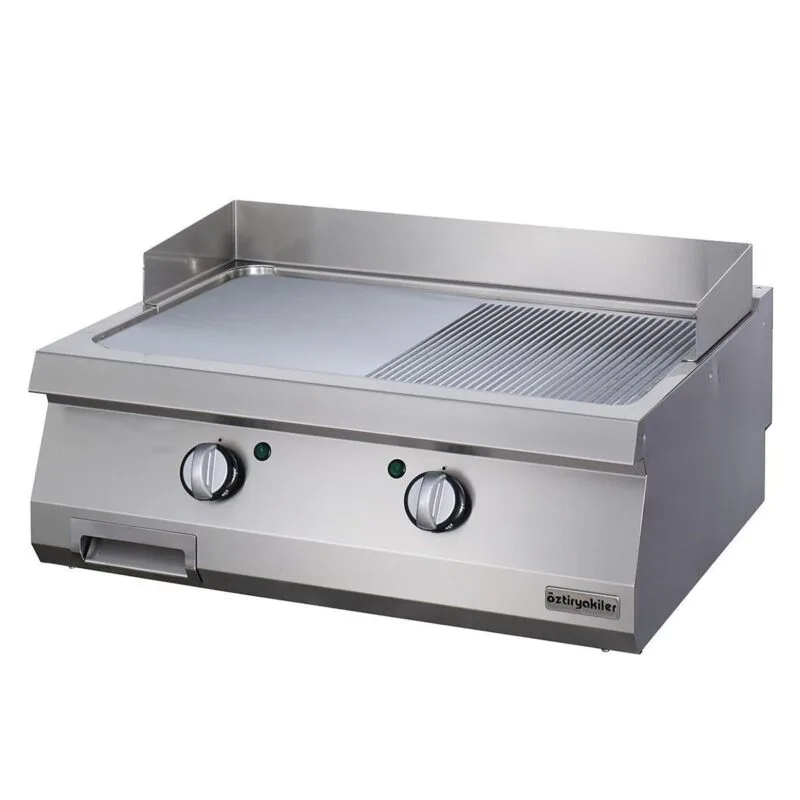 Öztiryakiler 700 Seri Set Üstü Grill Plate Yarı Oluklu Elektrikli (80*70*30 - Sert Krom Kaplı)