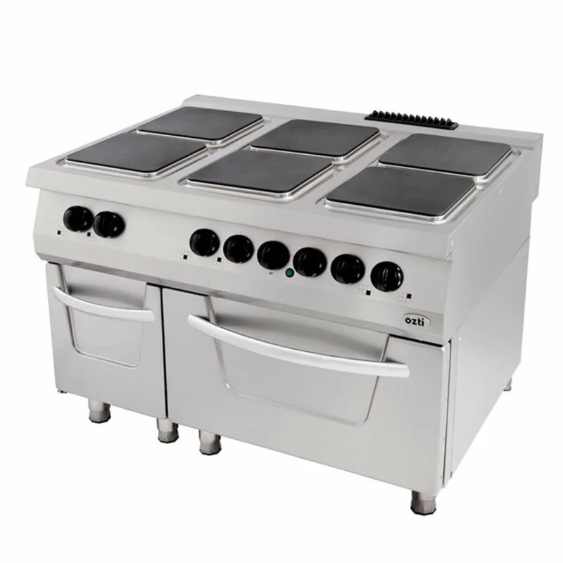 Öztiryakiler 900 Seri Kuzine, Fırınlı, Elektrikli, 6 Açık Ateş, Kare Plate 120x90x85, 6644