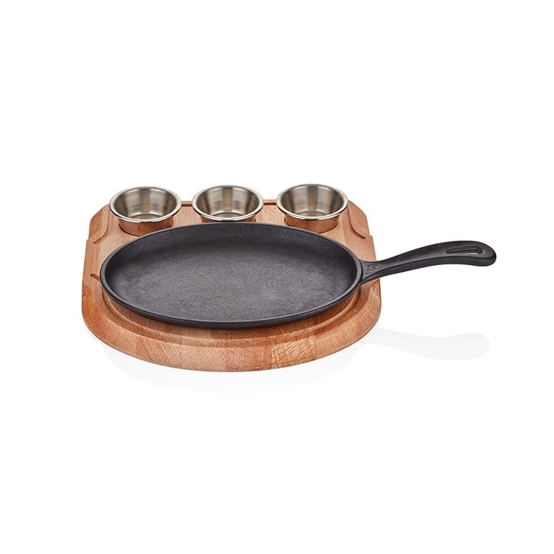 Altınbaşak A 120SA 24SA Döküm Demir Oval Saplı Fajita Tavası + Sosluklu Nihale 24x17 cm