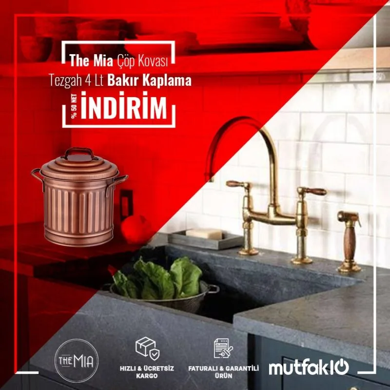 The Mia Çöp Kovası Tezgah 4 Lt- Bakır Kaplama