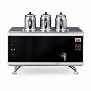 Ateşe Titanium Compact Akıllı Gazlı Elektrikli Statik 3 Demlikli Çay Kazanı, 34 Litre