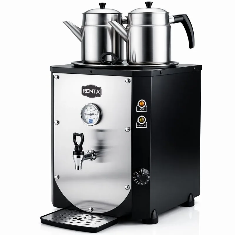 Remta DE11LS 2 Demlikli Jumbo Çay Makinesi Şamandıralı Led Işıklı 23 Litre Siyah