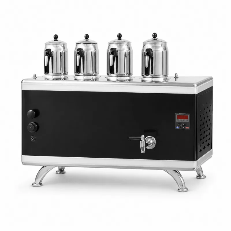 Ateşe Titanium Compact 45 Litre Akıllı Dijital Çay Kazanı | Gazlı & Elektrikli, Statik Boyalı, 4 Demlikli Endüstriyel Çay Makinesi
