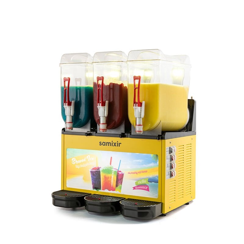Samixir SLUSH36 Allure Triple Ice Slush Granita Milkshake ve Soğuk Meyve Suyu Dispenseri, 12+12+12 L, Sarı