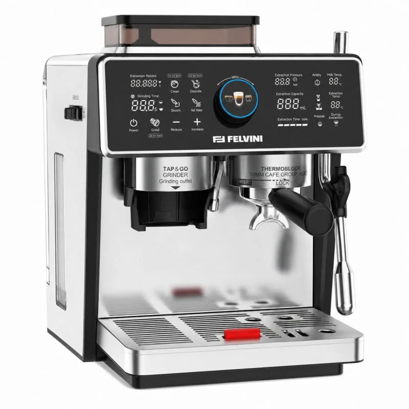 Felvini One Touch Ev Tipi Öğütücülü Espresso Makinesi PID Çift Kazan, Ön Demleme